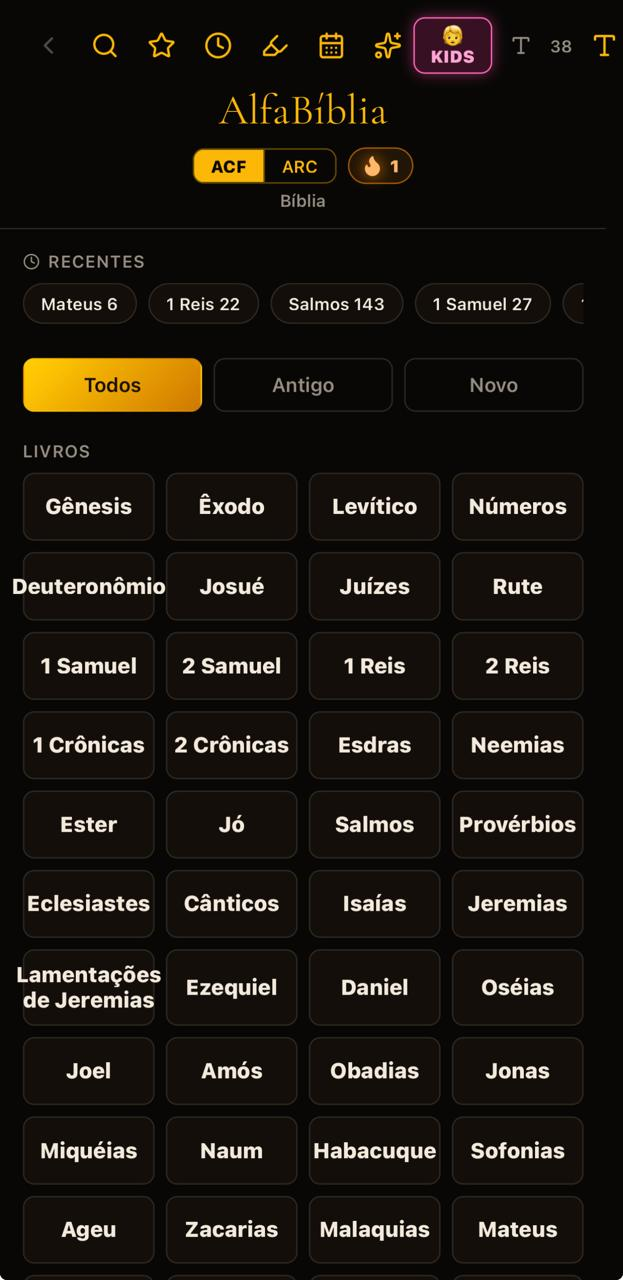 Biblioteca Escura — Modo noturno elegante em ouro para leitura confortável à noite.